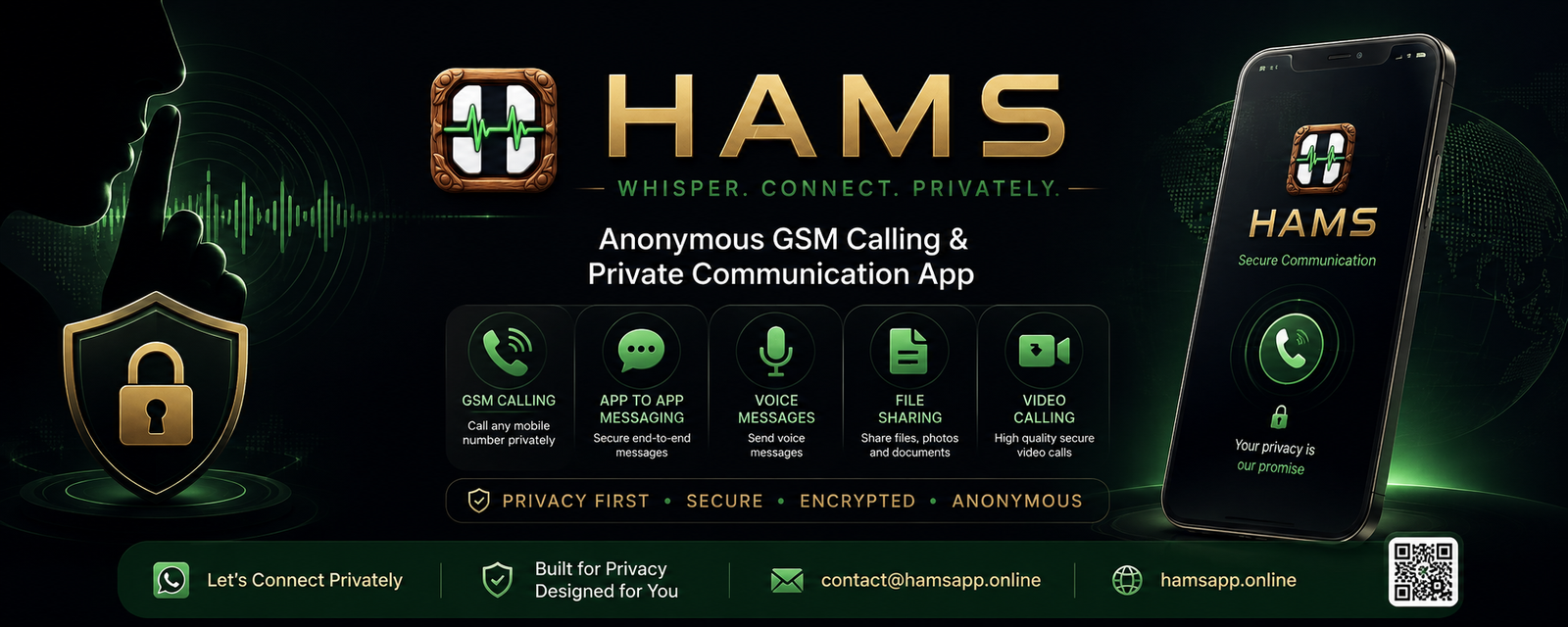 HAMS private communication app feature banner
